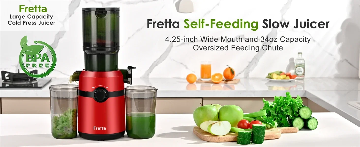 Fretta ジューサー 1.8L 大容量 スロージューサー 13cm広い投入口