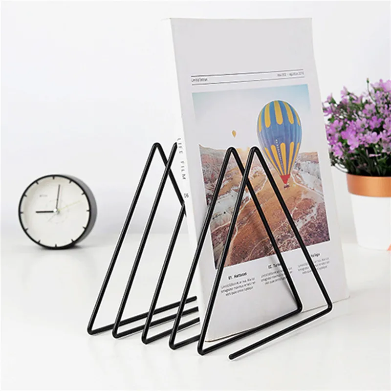 Vintage Triangle Magazine Book Stand Metal Desktop Dvd Holder Document File Stand Cartoline Organizer Shelf For Home Office
