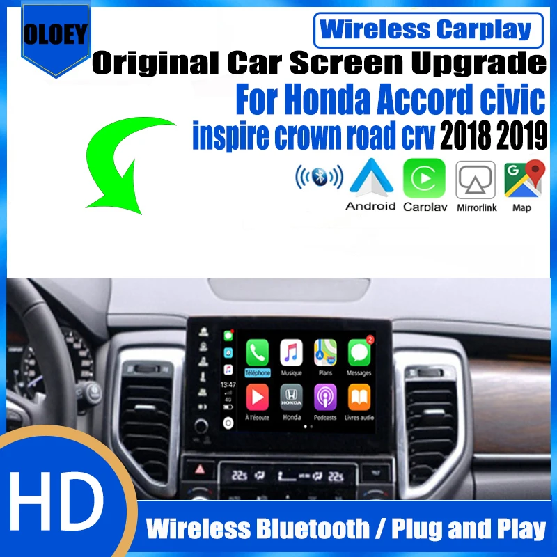 Wireless Apple Carplay Android Auto Interface Adapter Reverse Camera Per Honda Accord Civic Inspire Crown Road Crv 2018 2019