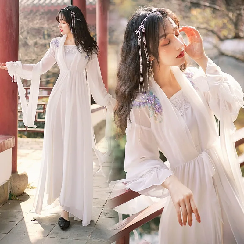 

Traditional Embroidery Hanfu Chinese Style Elegant Fairy Clothing Cosplay Costume Vinatge For Stage Show Travel