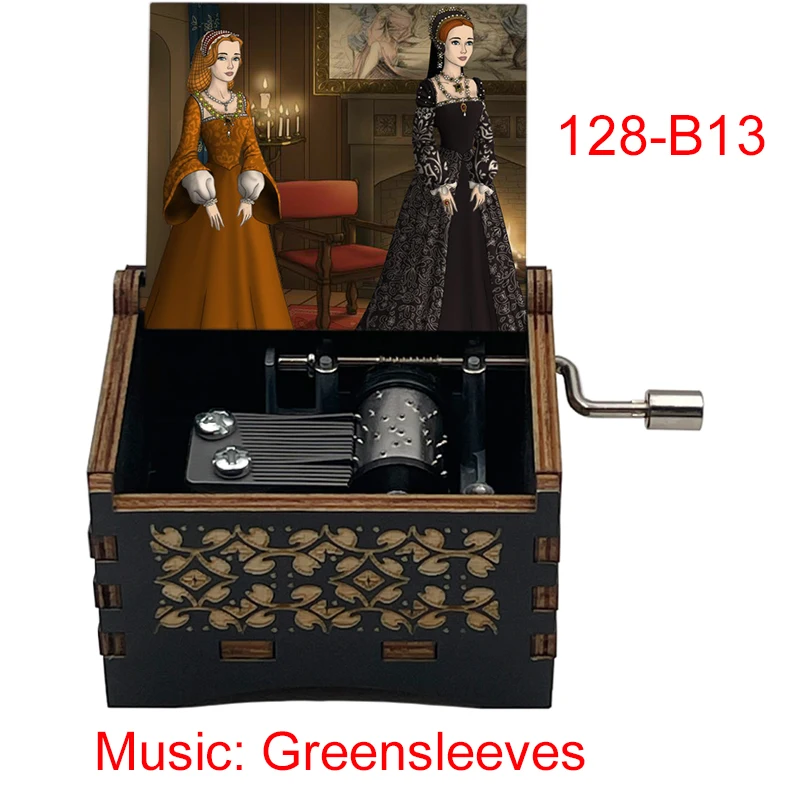 Black Wooden 18 Tones Greensleeves Hand Music Box British Folk Musical Gifts Girlfriend Christmas Party New Year Present