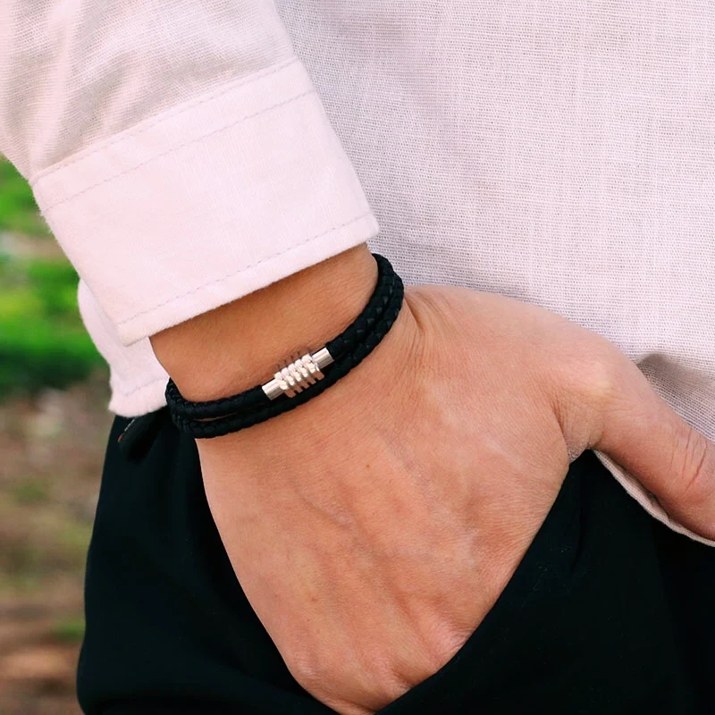 Stainless Steel Magnetic Clasp Men Keel Rope Bracelet