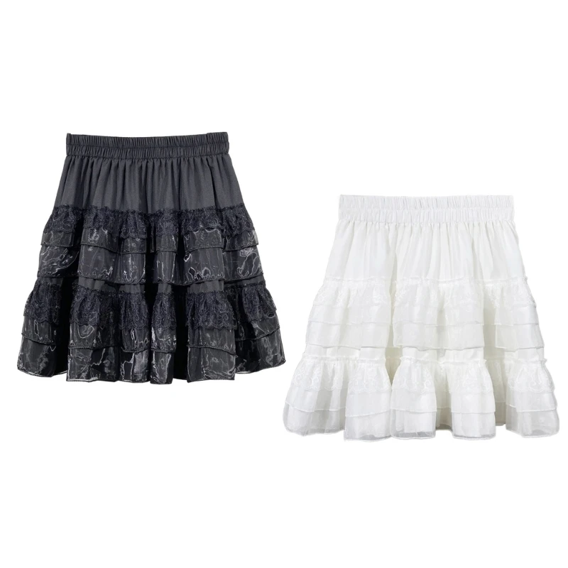 

Lace Ruffle Layering Short Skirts Sexy Summer A Line Skirt Pleated Mini Skirts