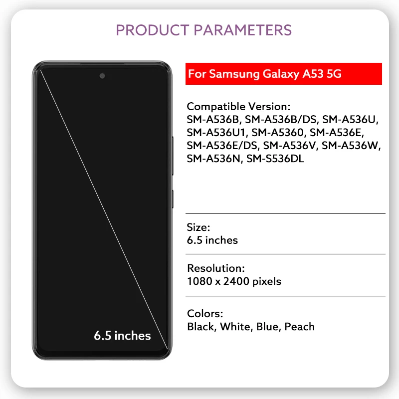 Ｚ  A53 5G A536  AMOLED LCD ÷,  ġ ũ Ÿ  г, A536B A536U A536E ǰ