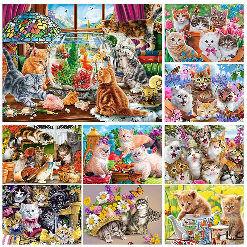 

Алмазная 5D картина «сделай сам», милая кошка, играющая в красивом ландшафте, мозаика, алмазная вышивка, картина, полный семейный декор, подарок