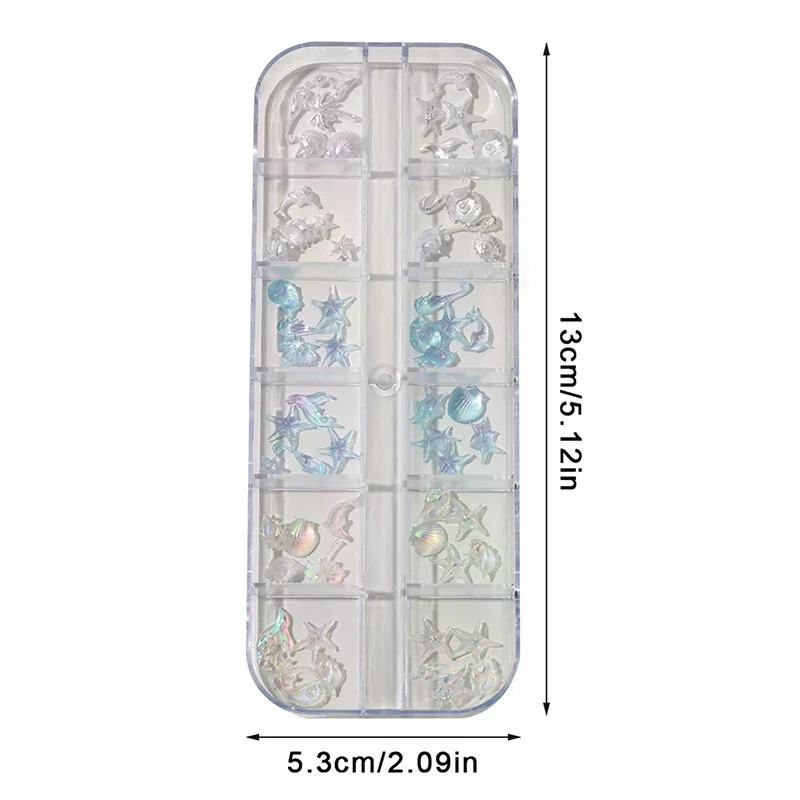 12Grid 60Pcs Ocean Series Nail Charms Ice-Clear Resin Seashell Starfish 3D Mixed Shells DIY Manicure Decorations
