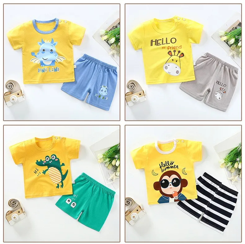 Baby Clothing Set luxury New Style Boys And Girls Short Sleeve Suit Summer Boutique Kids Outfits Leisure Clothes Cartoon Pattern Children 2 Piece Set baby clothes penguin set