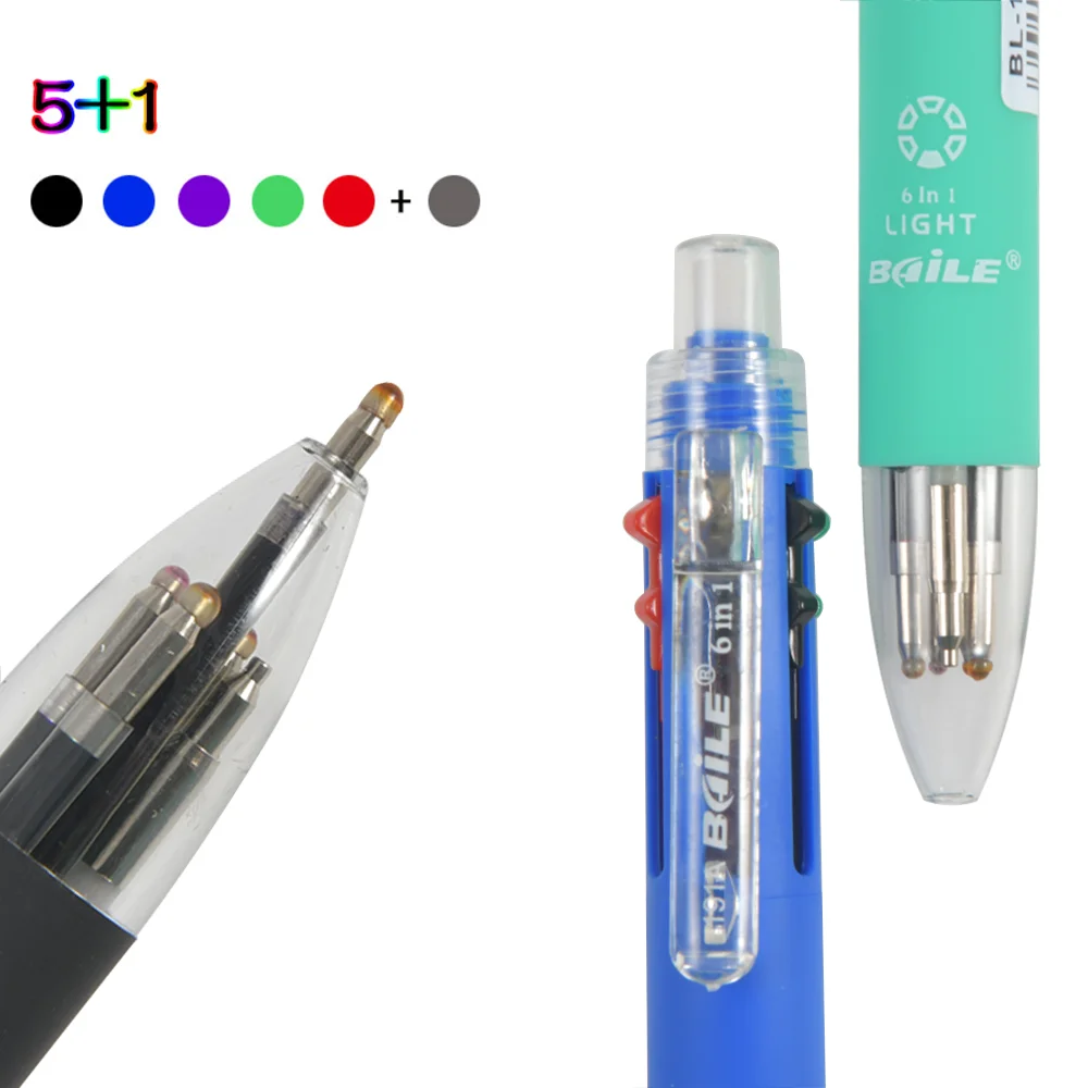 

6 в 1 многоцветная шариковая ручка 5 Цветов шариковая ручка 1 автоматический карандаш с ластиком офисные принадлежности для письма