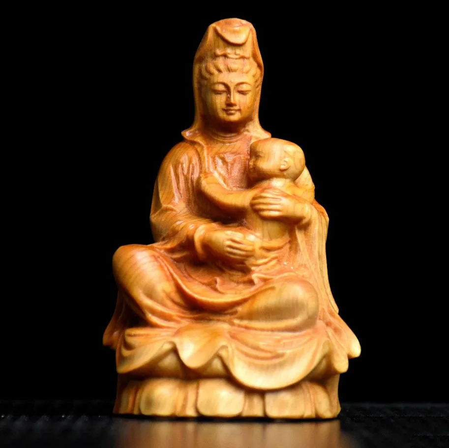 

Cliff Cypress Carving Ornaments For Family Members Sitting Lotus Buddha Offering Solid Wood Nanhai Statue And Gift Of Guanyin