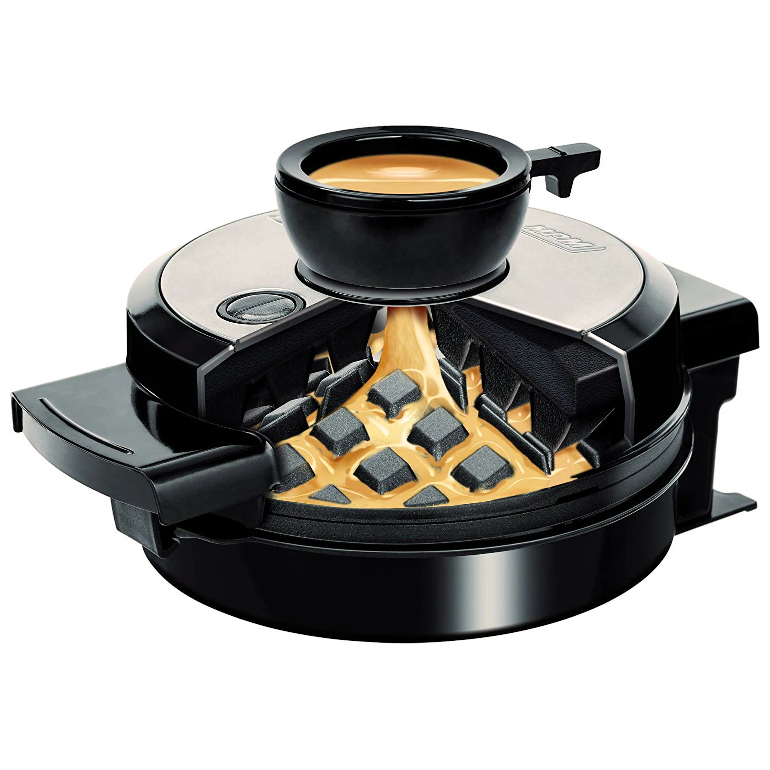 Mpm Mgo-31M Electric Waffle, 4 Triangular Waffles, Non-Stick, Automatic Temperature, Stainless Steel, Black/Silver, 700W