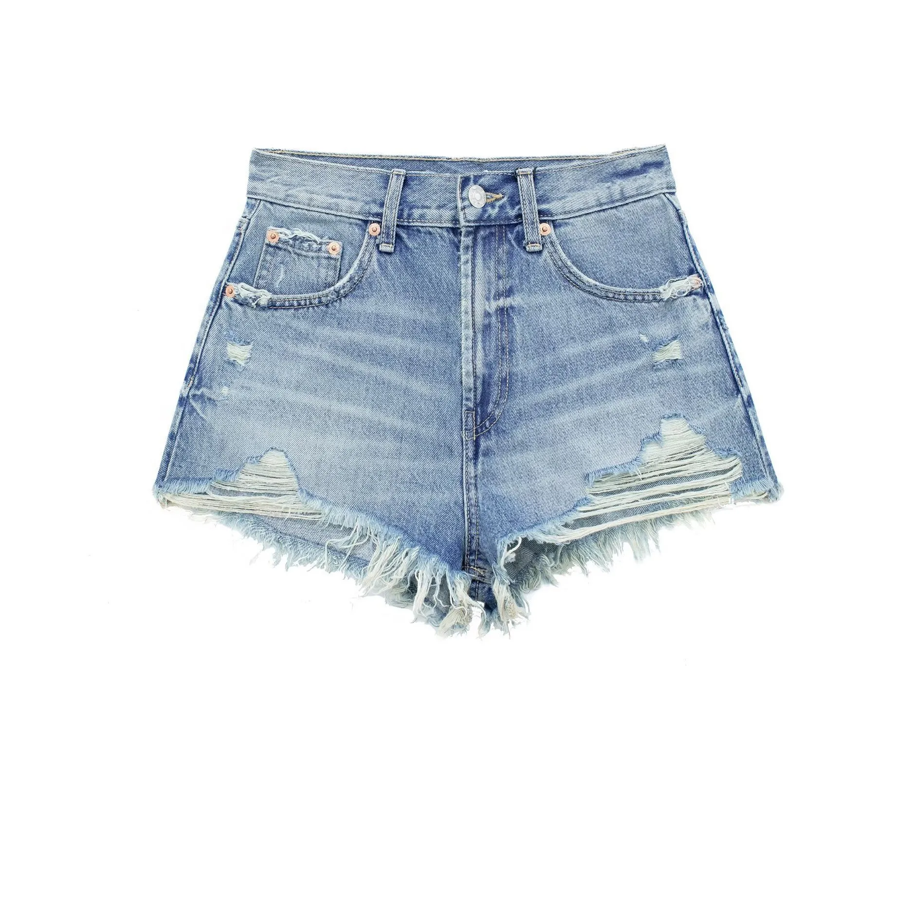 

Pokiha 2023 Fashion Women Side Pockets Hem Broken Hole Denim Shorts Ladies Casual Slim Zipper Hot Shorts Chic Pantalone Cortos