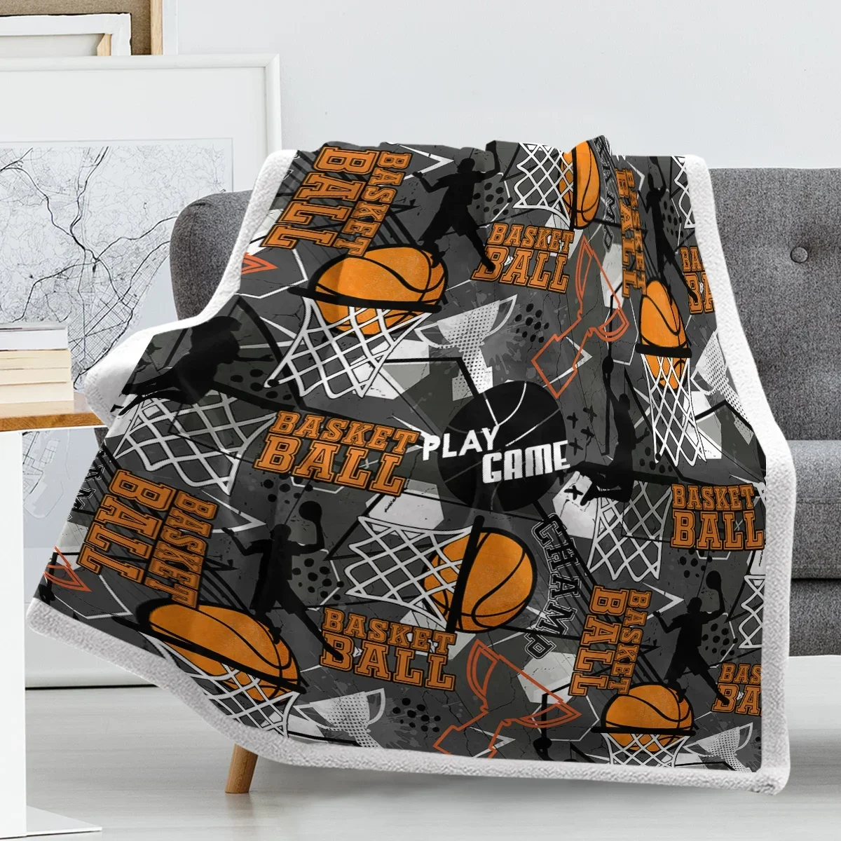 Sports Blanket Printed with basketballs and trophies Fleece Blanket Warm Cozy Throws for Couch and Sofa for Kids Teens Adults 4