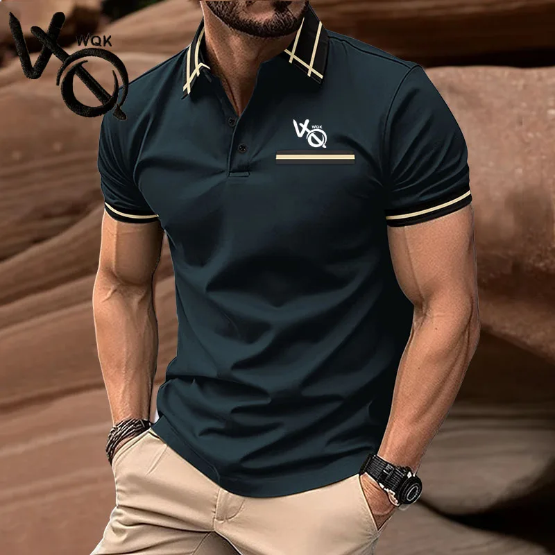 VQWQK Literature-Polo à manches courtes pour hommes, maillot de cheval d'été, t-shirt décontracté, monochromatique, respirant, revers de mode, marque