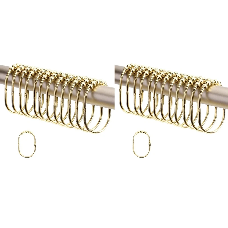 

24 Pack Wide Shower Curtain Rings Hooks Set,Decorative Chrome Finish,Easy Glide Rollers,Rings For Shower Rods,Gold