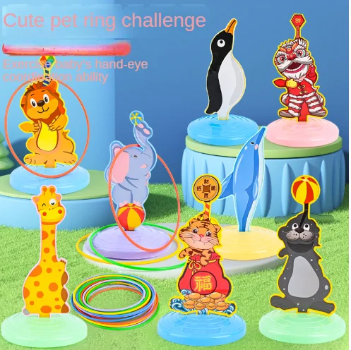 Cartoon Animals Indoor and Outdoor Parent-child Interaction Early Education Gifts New Kids Throw Circle Game Loop Stacking Toys