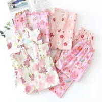 Japanese-style kimono cotton fresh style pajamas suit female casual spring and summer pajamas pajamas two-piece home service - Image 2