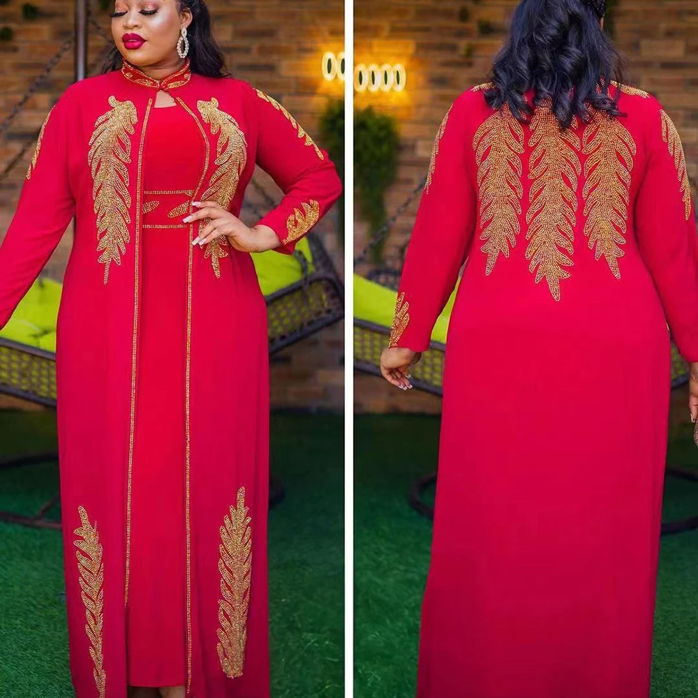 

2 Piece Elegant African Diamonds Evening Party Dresses for Women Abaya Long Maxi Dress Dubai Dashiki Ankara Kaftan Outfits Gowns