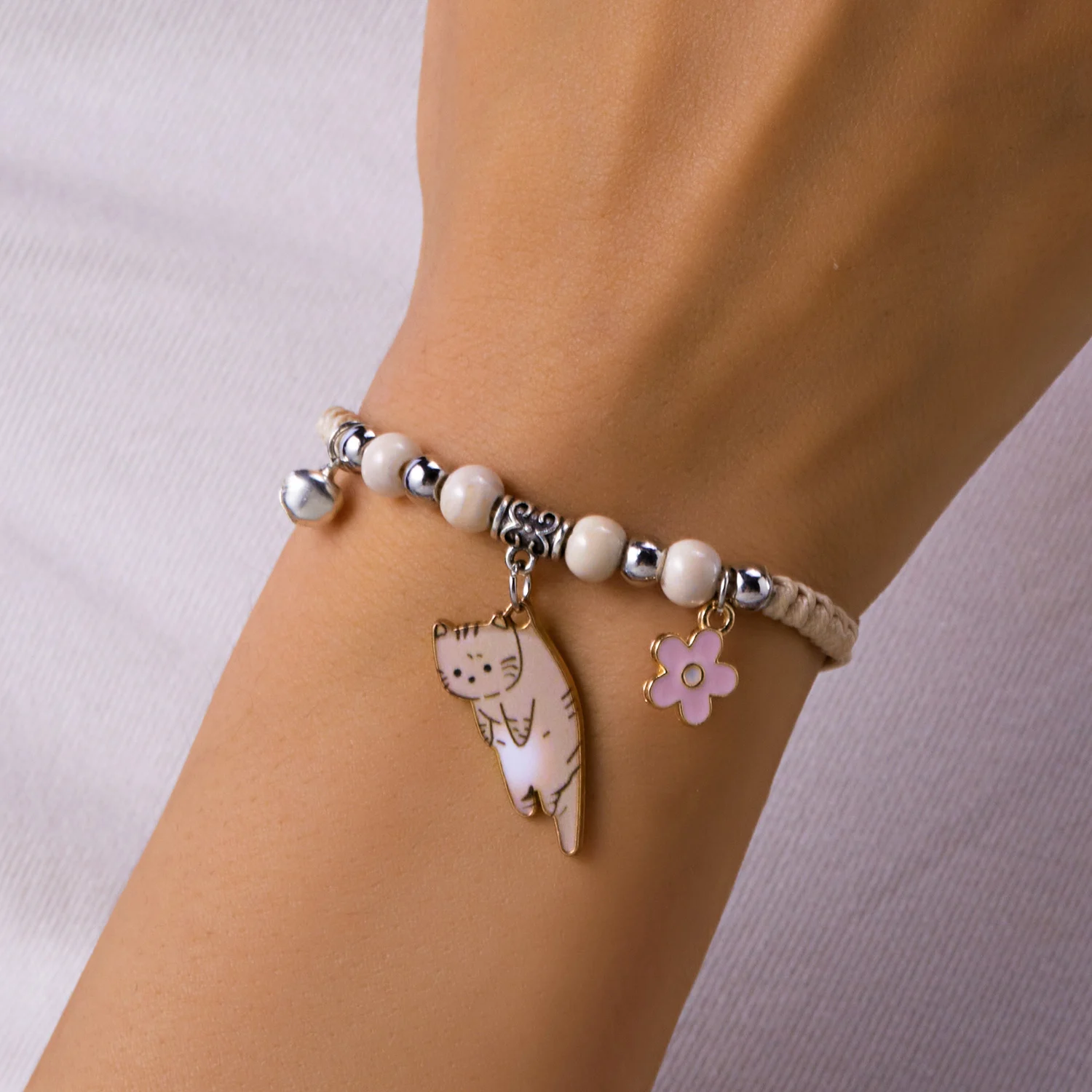 Koreanisches Niedliches Cartoon-Tier Katze Gänseblümchen Anhänger Armband für Frauen Kinder 2024 Mode Charm Freundschaftsarmbänder Schmuck – Detail 12