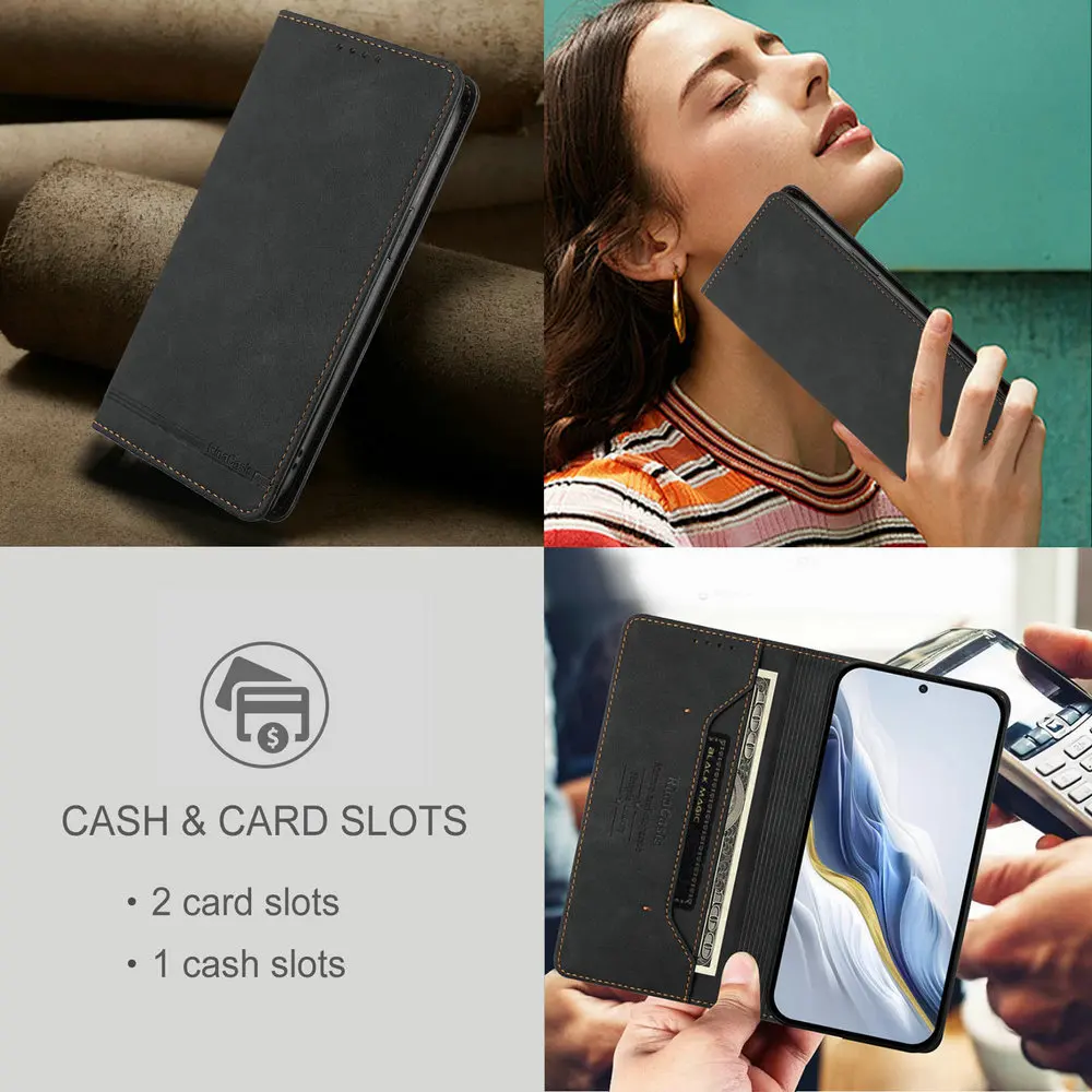 Luxurious RFID Leather Magnetic Flip Wallet Case - Premium Protection Cover