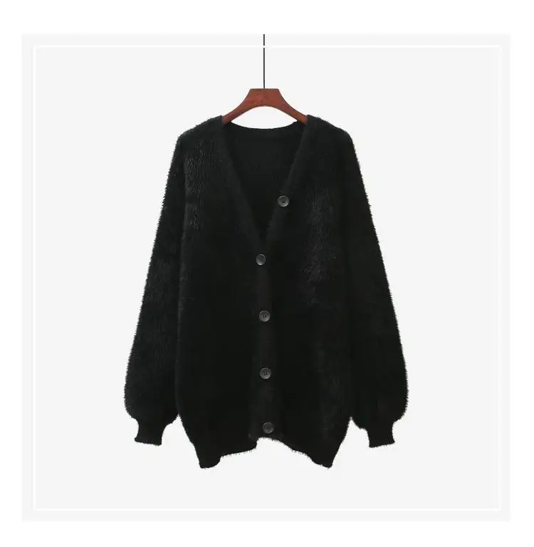 

New imitation mink velvet thickened sweater jacket for women autumn Korean style fashionable loose knitted cardigan