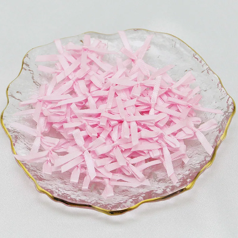 (100pcs/pack)3x3cm Mini Ribbon Bows Multi-colored Small Size Polyester Satin Ribbons Bow Flower Handwork Craft Decoration DIY