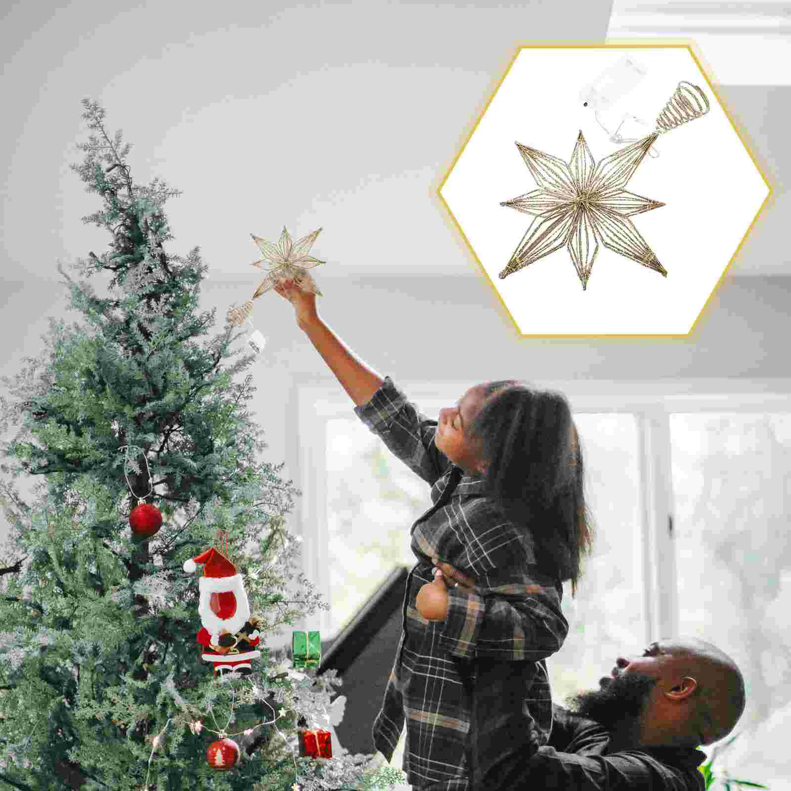 

Christmas Tree Top Star Lighted Topper Decor Toppers Decoration Xmas Treetop Pentagram