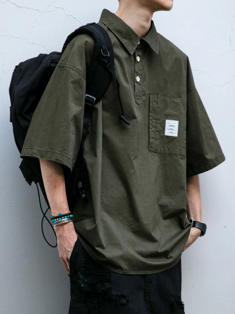 Korean Fashion Cotton Cargo Shirt Men Clothing High Quality Harajuku Casual Pullover Polo Shirt Summer Streetwear Short Sleeve