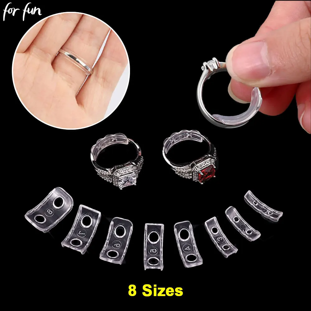 For Fun Silicone Invisible Clear Ring Size Adjuster 8 Sizes Resizer Loose Rings Reducer Ring Sizer Fit Any Rings Jewelry Tools