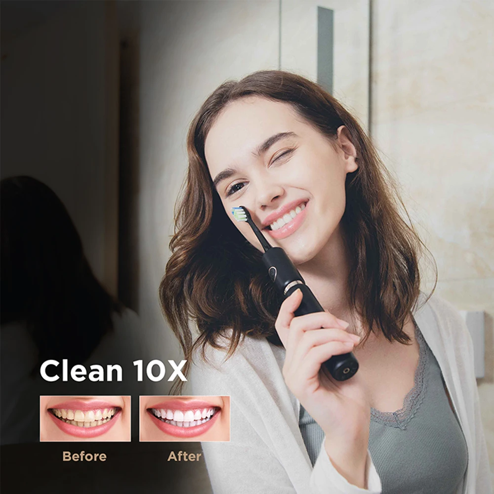 Fairywill P11 Sonic Whitening Electric Toothbrush Rechargeable USB Charger Ultra Powerful Waterproof 4 Heads and 1 Travel Case 6