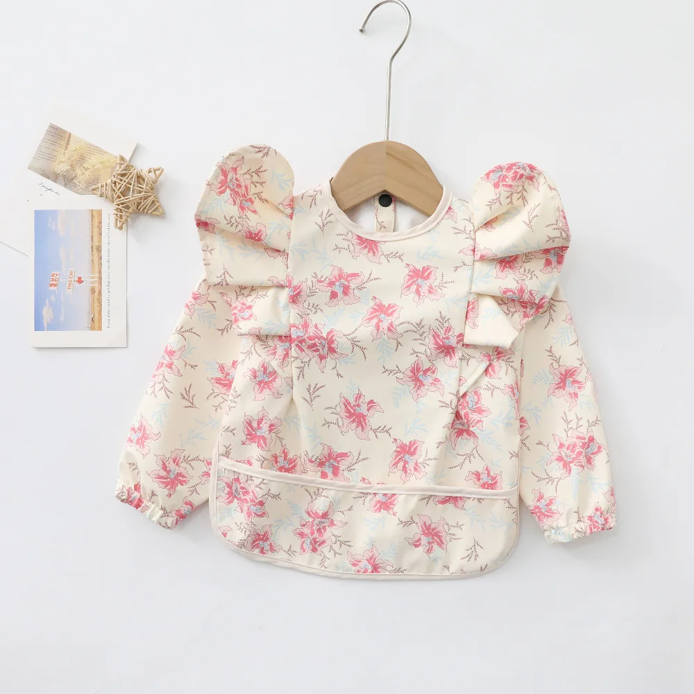Baby Soft Waterproof Bib Little Boy Girl Painting Smock Child Meal Eating Apron with Long Sleeves Kid Adjustable Feeding Bibs 2