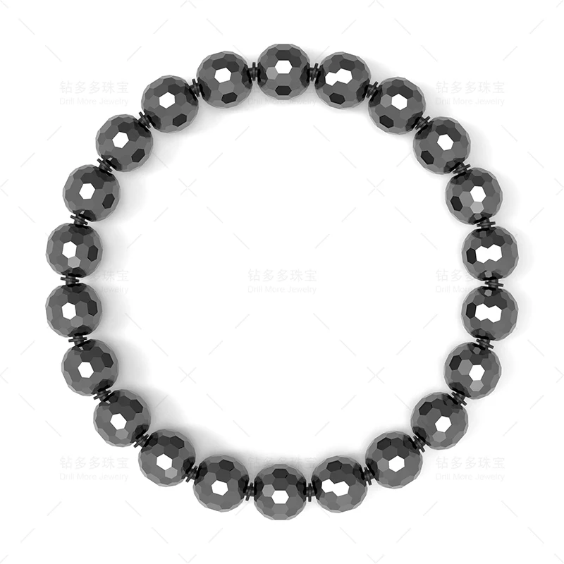 라운드 컷 블랙 풀 모이사나이트 다이아몬드 팔찌, 파인 쥬얼리 도매, 8mm, 10mm 면 구슬