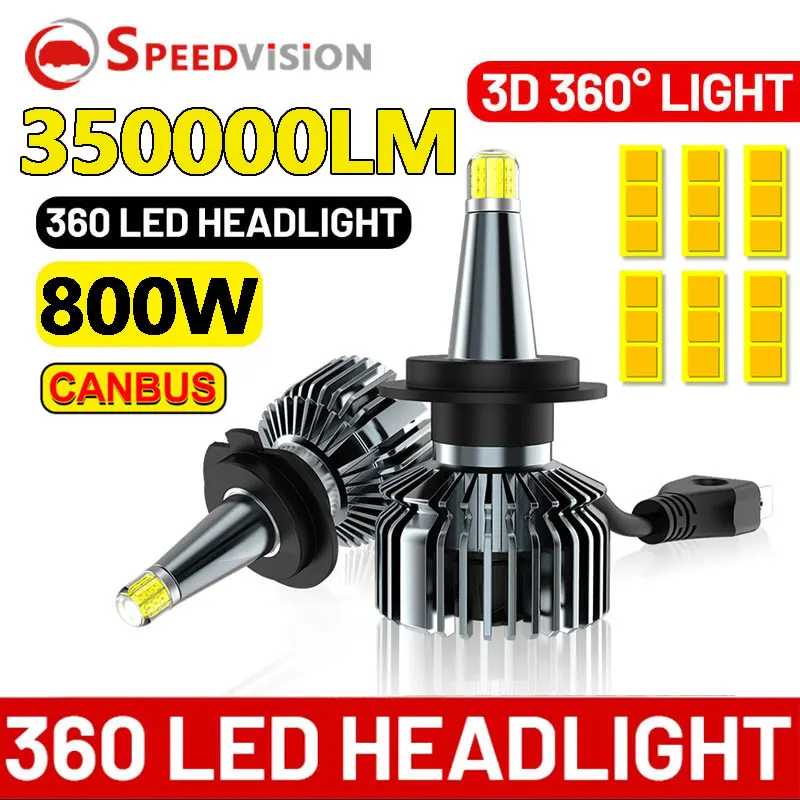 

H7 H1 H11 360 Led Headlight 9005 9006 6000K H4 LED Hir2 9012 Lamp 350000LM H8 H9 HB3 HB4 Fog Bulbs CSP Car Lights Projector Lens