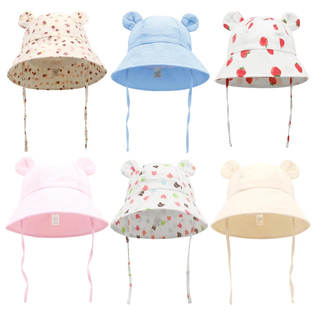 Muslin Baby Sun Hat Cartoon Print Kids Cap for Girls Boys Cotton Toddler Summer Hats Children Panama Baby Cap 1-3Y baby hat kids sun hat