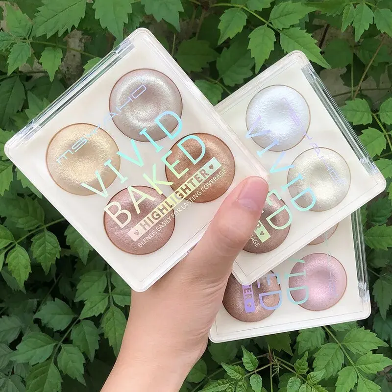 Four-Color Pearlescent Baked Powder High-Gloss Eye Shadow Contouring Blush Makeup Eye Shadow Palette