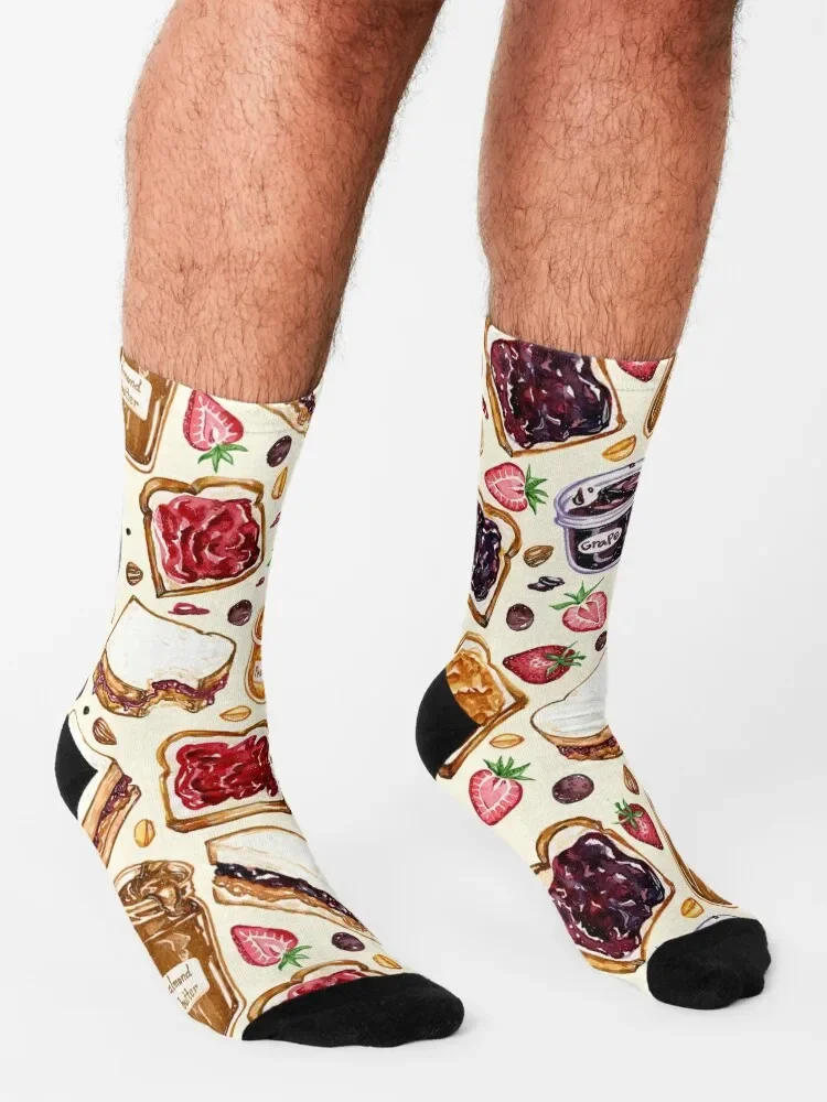 Peanut Butter and Jelly Watercolor Socks Non-slip christmas gift tennis floor Socks Men Women's