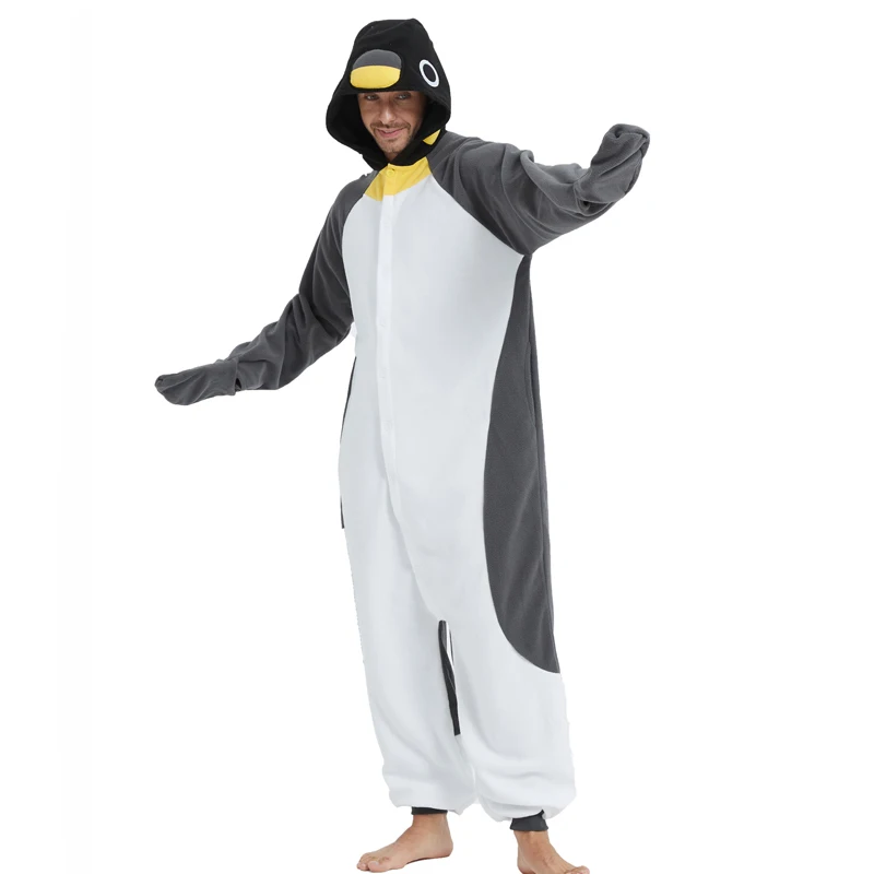 Adult unisex animal pengu cosplay game costume kigurumi one piece pajamas halloween christmas party hooded cartoon pajamas