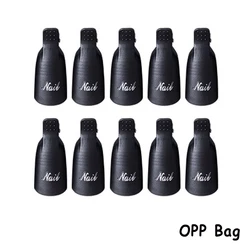 Colorful Acrylic Nail Art Soak Off Cap Clips - 10-Piece Set for Manicure and UV Gel Polish Removal (Black)