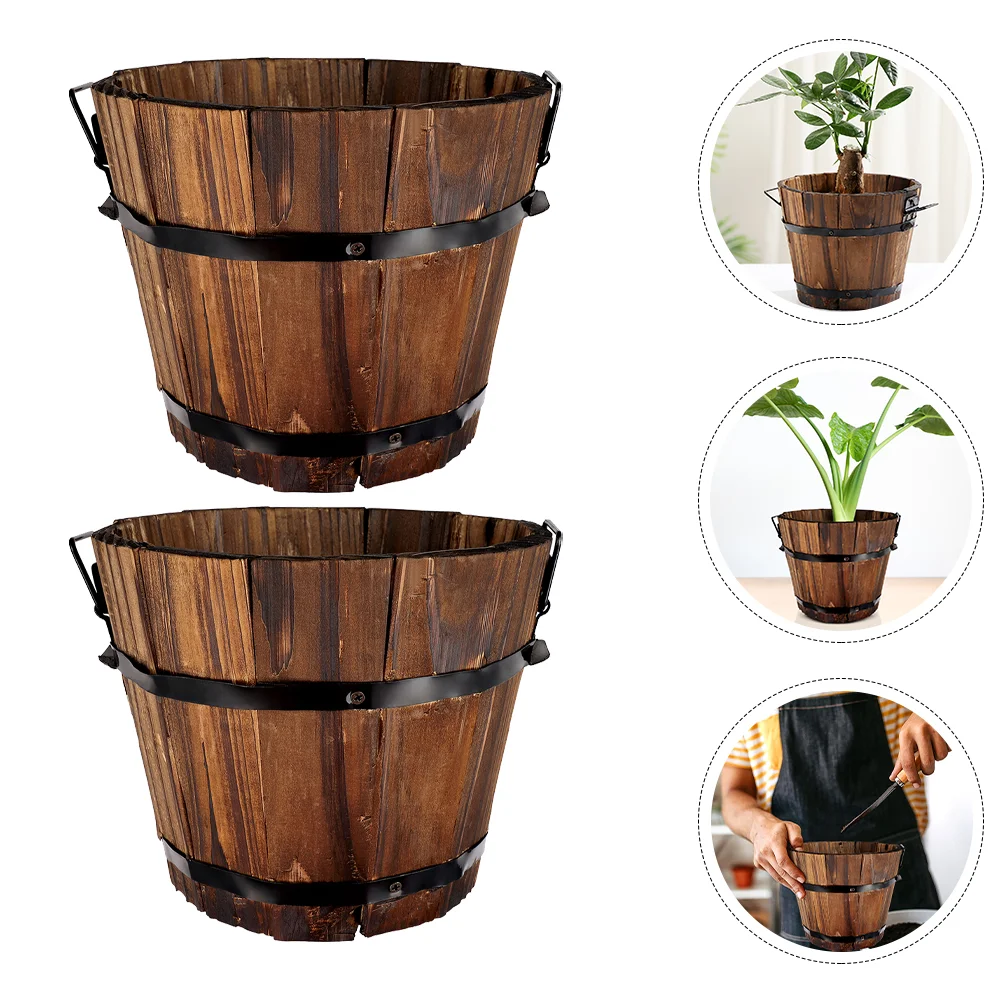 

2 Pcs Flowerpot Galvanized Planter Practical Wooden Preservative Creative Succulent Carbonized