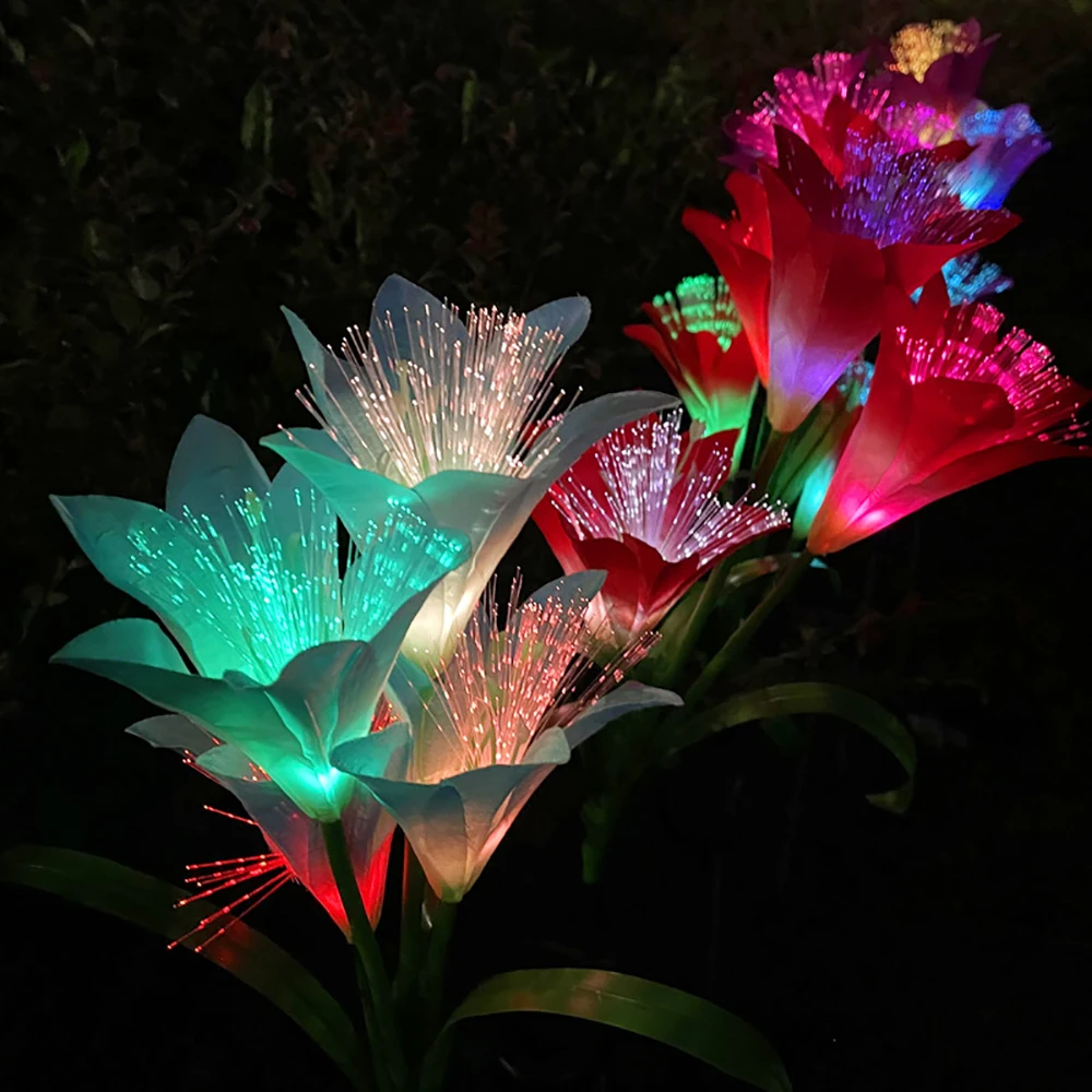 Luci solari in fibra ottica per esterni a forma di giglio, per giardino e orto, impermeabili, lampada da prato a LED a 7 colori per la decorazione del cortile_voghion.com