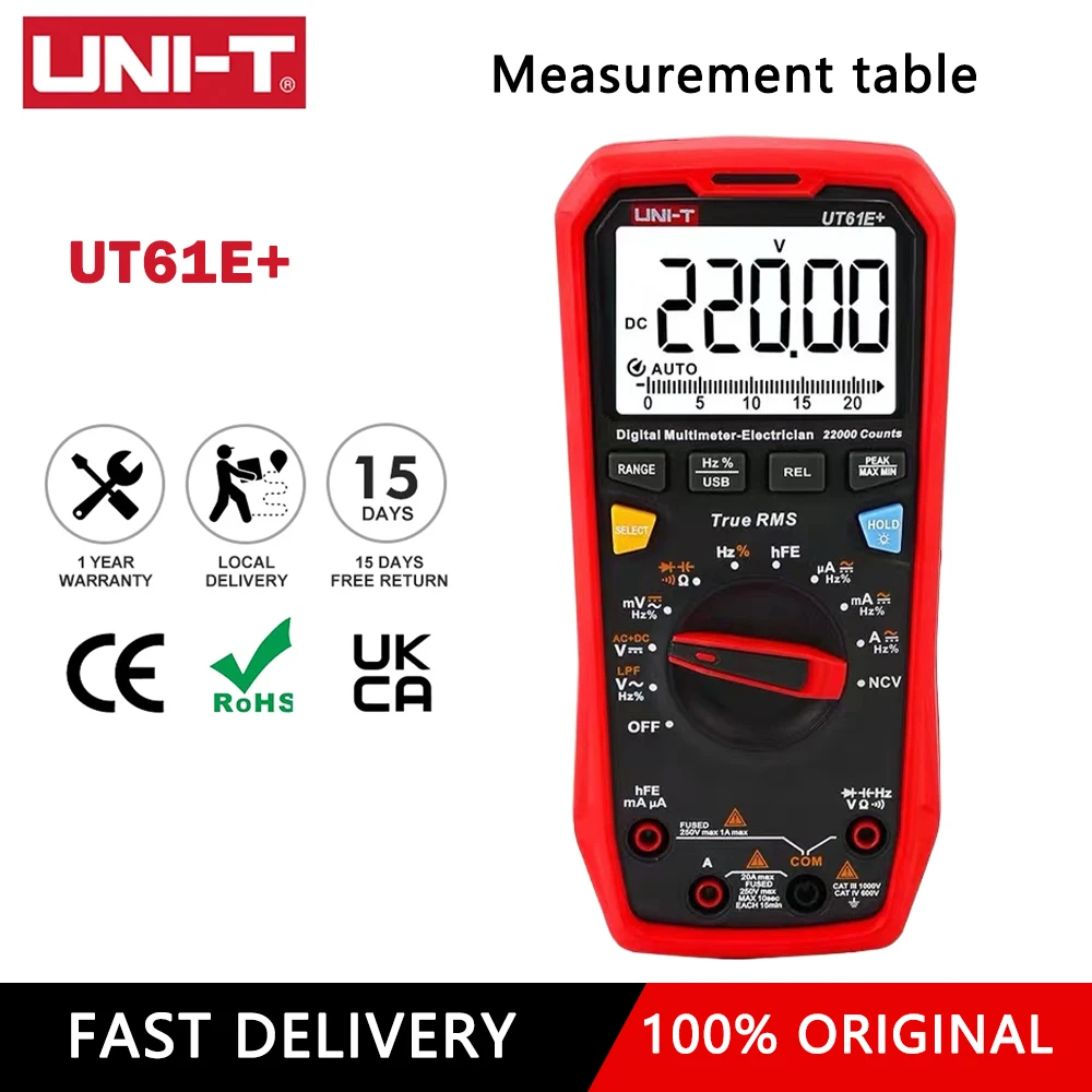 UNI-T UT61D+ UT61E+ Smart Multimeter Handheld Digital Professional Multi Meter 22000 Counts AC DC Ammeter Voltmeter Multitester