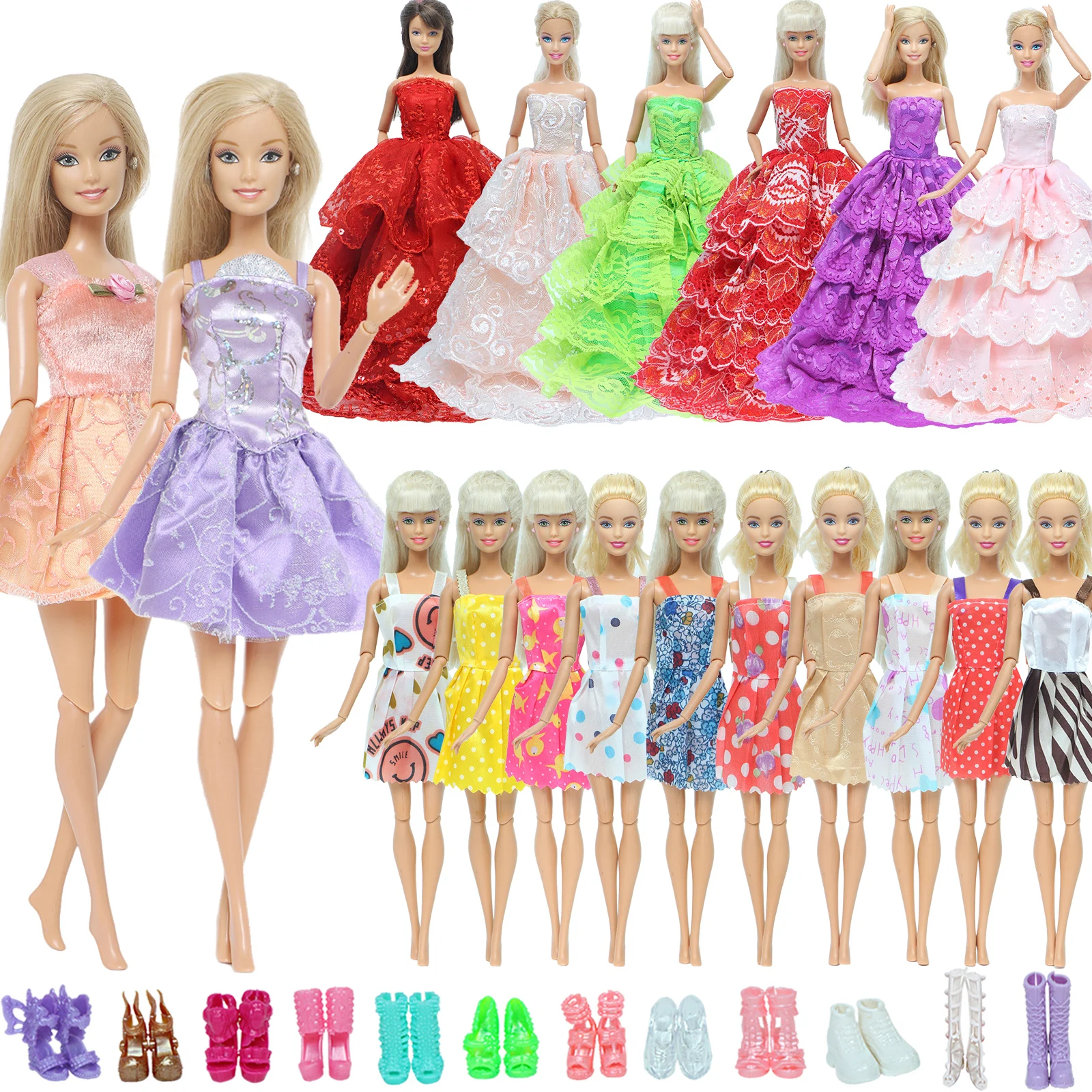 Kit 10 Roupas Vestidos Boneca Barbie 20 Sapatos 20 Acessório