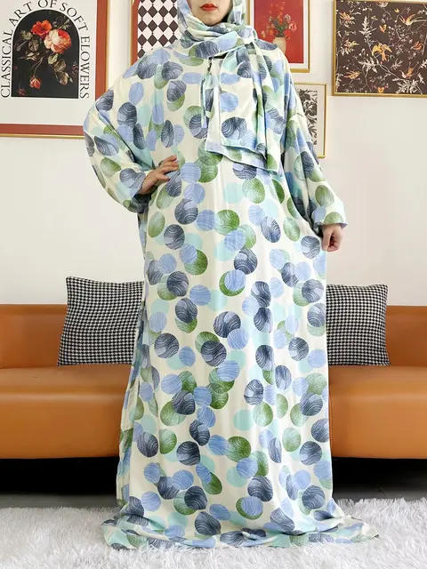 2025 coton musulman dame Abayas Ramadan vêtement de prière dubaï turquie moyen-orient Femme Robe ample Robe africaine Turban Joint