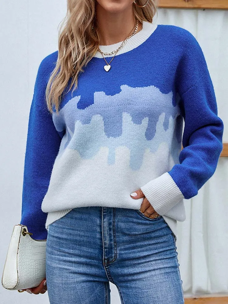 

2023 Autumn Winter Knitted Sweater Women O Neck Black Blue Sweater Pullover Women Loose Thick Sweater Jumper Knitwear