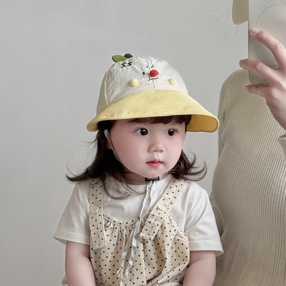 Sweet Quick-dry Korean Style Cap Shading Hat Embroidery Summer Sunhat Dinosaur Puppy Children's Bucket Hat Girls