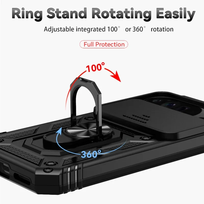 Enhanced Armor Ring Bracket Holder Case with Shockproof Push Window Protection Cover