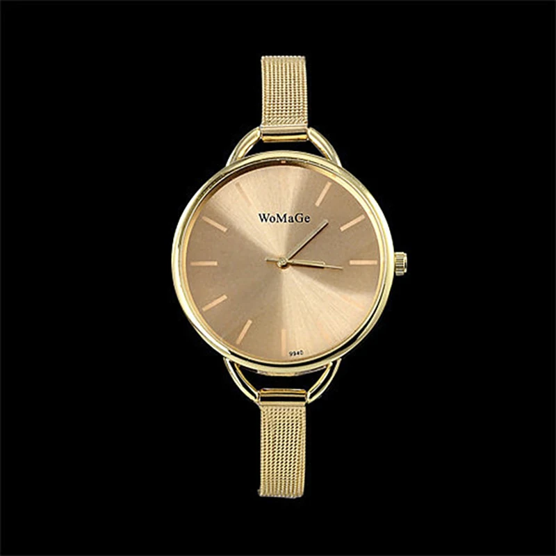 

Luxury Golden Women Dress Wrist Watches Brand Womage Ladies Ultra Slim Stainless Steele Mesh Mini Bracelet Quartz Watch