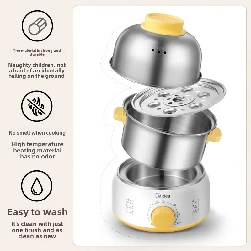 MZ-ZDE1602 Portable Stainless Steel Egg Boiler Steamer Dual Layer Automatic Power Interruption Anti-Drying Egg Cooker