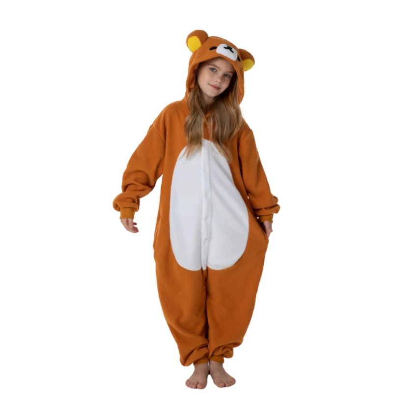 Kids Kigurumi Rilakku Cosplay Costume Animal Onesie Pajamas Girls Halloween Carnival Masquerade Boy Bear Party Jumpsuit