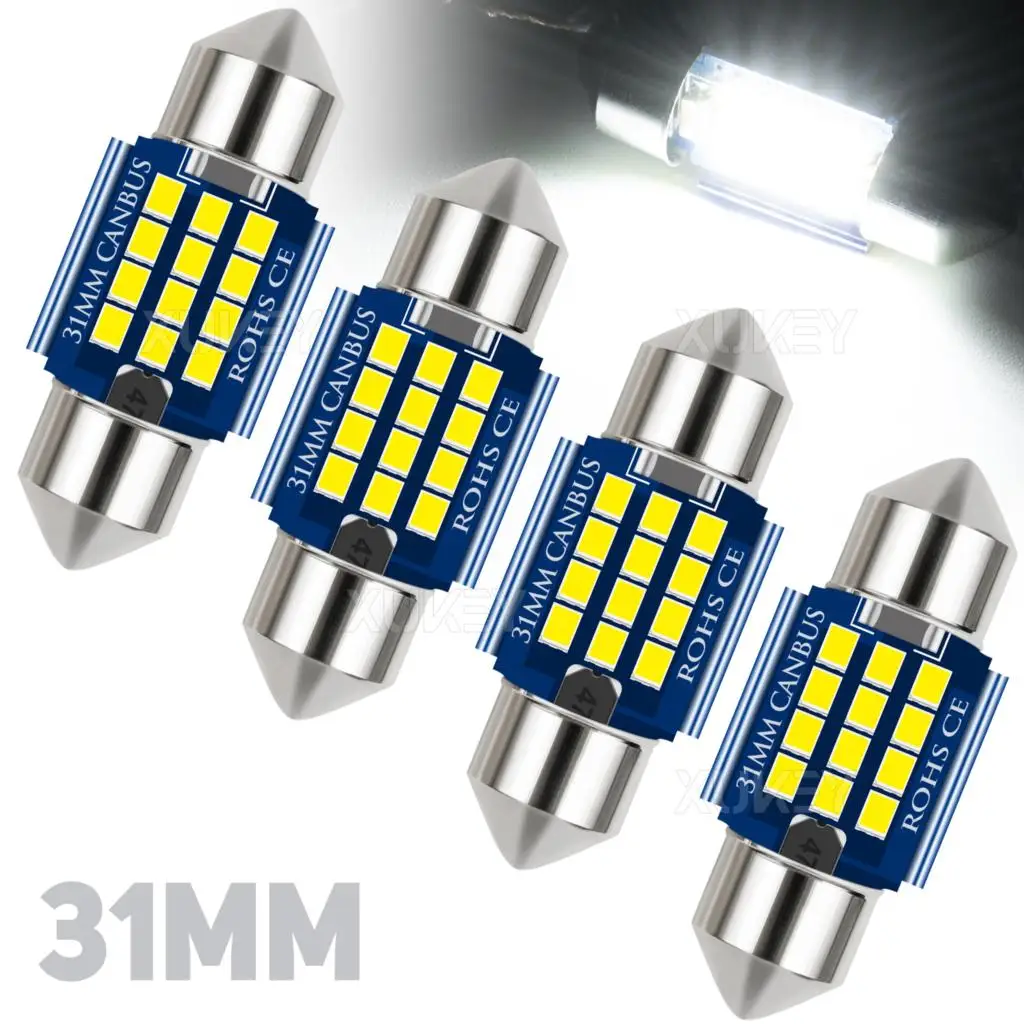 4Pcs LED Chipset C5W Car Festoon Interior Light Bulbs Canbus Error Free Dome Map Courtesy Light DE3175 DE3021 DE3022 White DC12V