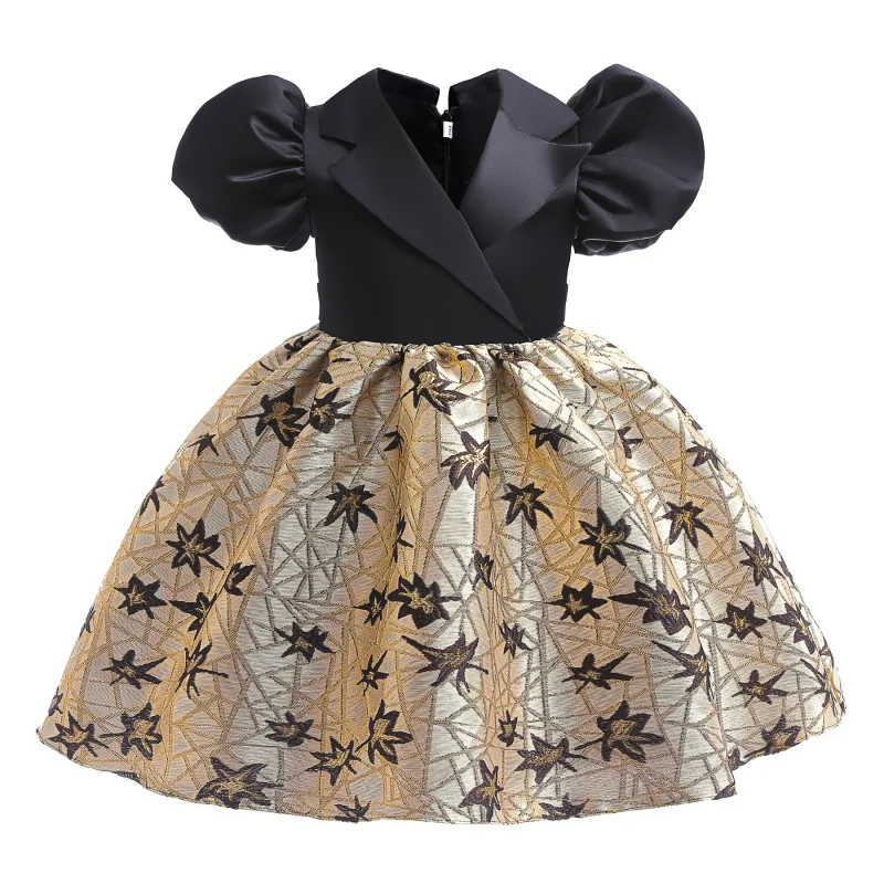 

Children's Dress 2023 Jacquard New Girls' Lapel Puff Sleeve XINGX Princess Dress Children Shirt